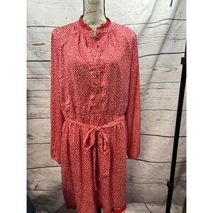 Draper James RSVP Red Ivory Leaf Print‎ Button Front Shirt Dress XXL KD7474SCXP
